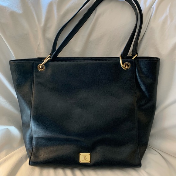 Lauren Ralph Lauren black leather double handle tote bag - Picture 1 of 11